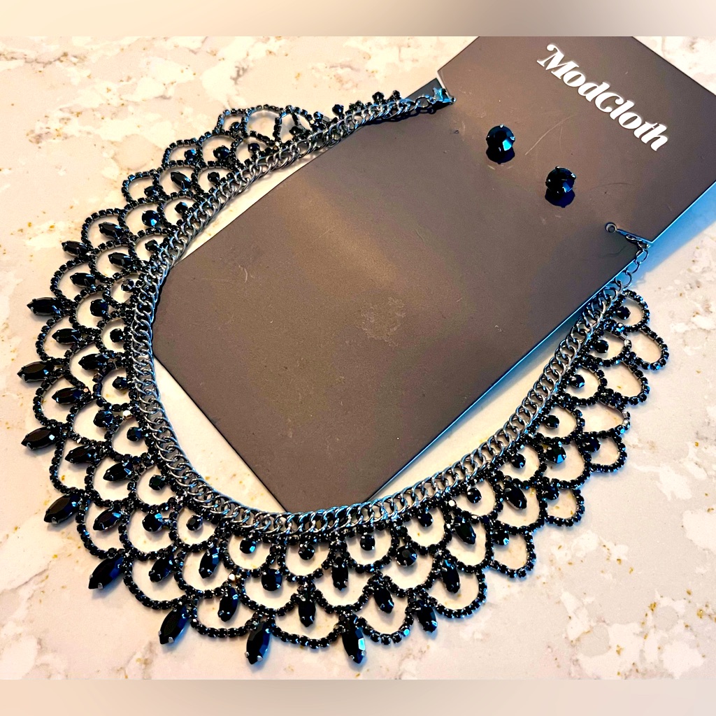 Black Statement Collar Necklace Earring Set Bnwt Modcloth 28$